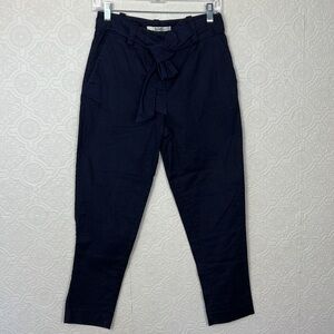 Boden Natalia Tie Pants Trousers Cropped Ankle Belted 4 Navy Blue Classy Classic